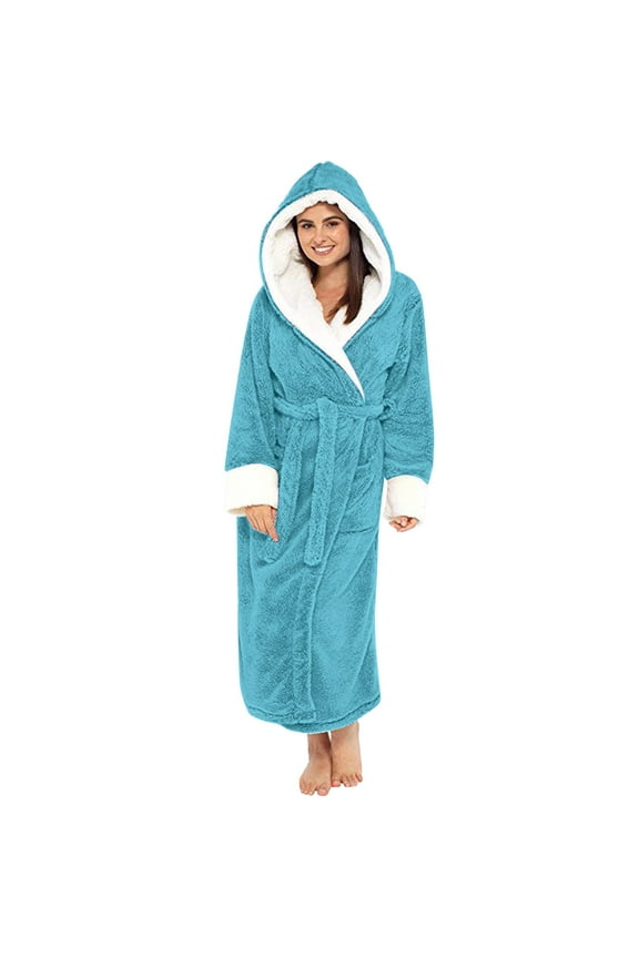 Women Hooded Fleece Robe, Short Plush Robes for Womens With Hood Soft Warm Spa Bathrobe