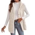 thumbnail image 1 of Women Hooded Fleece Sherpa Vest Sleeveless Button Down Open Front Fuzzy Coats Cozy Fall Winter Warm Waistcoat Vest, 1 of 9