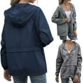 thumbnail image 1 of Women Hooded Jacket Waterproof Drawstring Hiking Rain Jacket Outwear Outdoor Sports Coat Jacket, 1 of 7