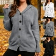 thumbnail image 1 of Women Hooded Knit Cardigan Sweater Long Sleeve V Neck Button up Cardigan Fall Winter Lightweight Sweater Coat, 1 of 6