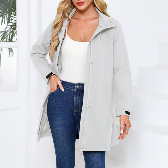 Women Hooded Long Sleeved Spring And Autumn Jacket Loose Casual Windproof Jacket Clear Windbreaker Jacket Women See Thru Rain Coat Women I5 Apparel Fitted Rain Jacket Women Running Windbreaker Womens