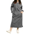 thumbnail image 1 of Women Hooded Maxi Dress Loose Sweatshirt Long Dress Drawstring Hoodie Dresses Grey M, 1 of 6