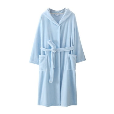 Women Hooded Plush Robe Soft Fluffy Fleece Long Robes Thicker Warm Spa Bathrobe With Hood