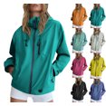 thumbnail image 1 of Women Hooded Rain Jacket Lightweight Zip Up Windbreaker Drawstring Waterproof Short Coat with Pockets for Outdoor Fall Travel, 1 of 6