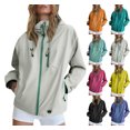 thumbnail image 1 of Women Hooded Rain Jacket Lightweight Zip Up Windbreaker Drawstring Waterproof Short Coat with Pockets for Outdoor Fall Travel, 1 of 6