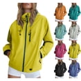 thumbnail image 1 of Women Hooded Rain Jacket Lightweight Zip Up Windbreaker Drawstring Waterproof Short Coat with Pockets for Outdoor Fall Travel, 1 of 6