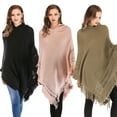 thumbnail image 1 of Women Hooded Shawl Cape Knit Sweater Poncho Tassel Fringe Hem Knit Scarf Top, 1 of 6