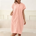 thumbnail image 1 of Women Hooded Short Sleeve Bath Robe Snap Front Absorbent Shower Wrap Bathrobe Loose Cozy Spa Loungewear One Size, 1 of 5