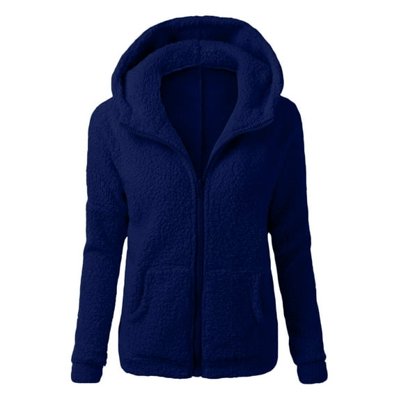 Women Hooded Sweater Coat Winter Warm Wool Zipper Coat Cotton Coat Outwear