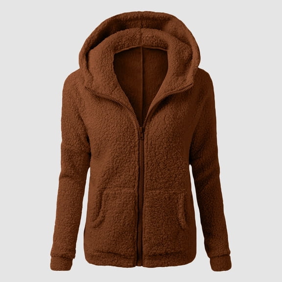 Women Hooded Sweater Coat Winter Warm Wool Zipper Coat Outwear Sports Jackets for Women Fuzzy Coats Hated Jacket Suede Jacket Women Light Raincoat Women Womens Top Zipper Figs Jacket Women Womens