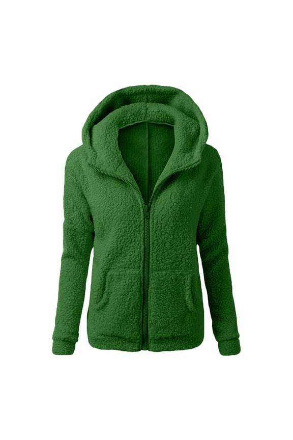 Women Hooded Sweater Coat Winter Warm Wool Zipper Coat Outwear