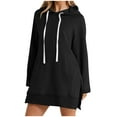 thumbnail image 1 of Women Hooded Sweatshirt Dress Fashion Fall 2025 Long Sleeve Solid Color Loose Casual Hoodies Split Dress with Pocket, 1 of 4