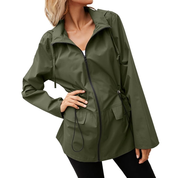 Women Hooded Waist Jacekt Coat Zipper Rainproof Outdoor Coat Jacket Mountaineering Jacket Solid Pocket Long Jacket Womens Jacket Top Rain Jacket Long Insulated Rain Coats for Women Womens Rain Coats