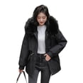 thumbnail image 1 of Women Hooded Winter Coat Women Padded Jacket Thickened Plush Lined Coat with Drawstring Waist Winter Warm Puffer Jacket with Faux Fur Hood, 1 of 8