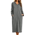thumbnail image 1 of Women Hooded Zipper Robe Plus Size Zipper Front Housecoat with Pockets Zip Up Loungewear Long Bathrobe Gray XL(XL), 1 of 8