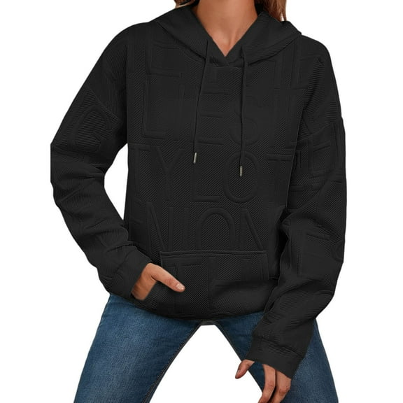 Women Hoodie Black Waffle Hoodie Womens Long Sleeve Tops Casual Pullover Hoodie Baggy Hoodie XL
