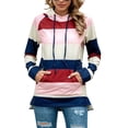thumbnail image 1 of Women Hoodie Colorful Stripes Printed Patterns Long Sleeve Hooded Drawstring Fleece Sweatshirt for Daily Wear Red Stripes XXL, 1 of 6