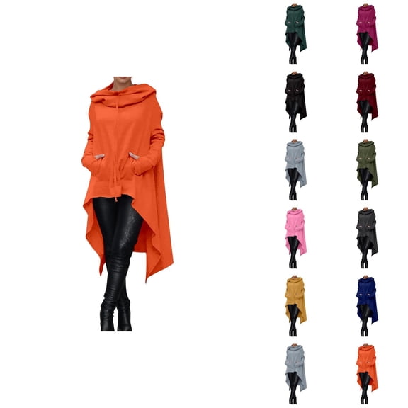 Women Hoodie Dress with Pockets Fall Winter Irregular Hem Plain Loose Sweatshirt Hoodie Pullover Tops