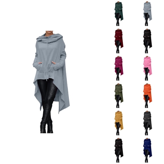 Women Hoodie Dress with Pockets Long Sleeve Irregular Hem Solid Color Loose Hooded Sweatshirt Pullover Tops