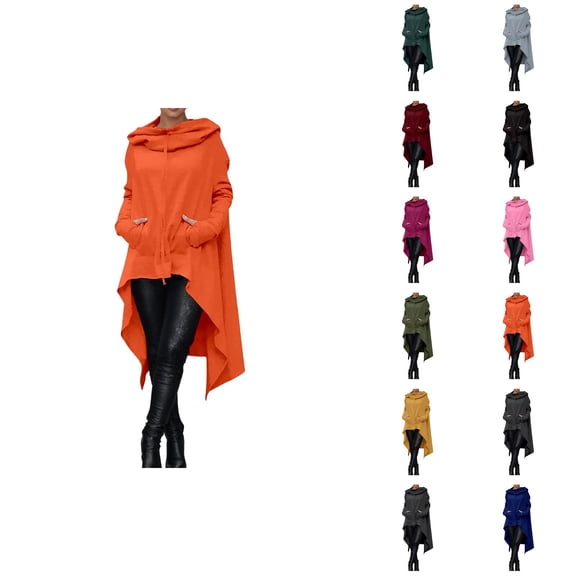 Women Hoodie Dress with Pockets Long Sleeve Irregular Hem Solid Color Loose Hooded Sweatshirt Pullover Tops