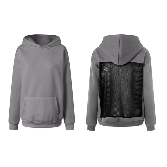 Women Hoodie Hollow Mesh Back Long Sleeve Casual Pullover Hoodies Clothes Y2k