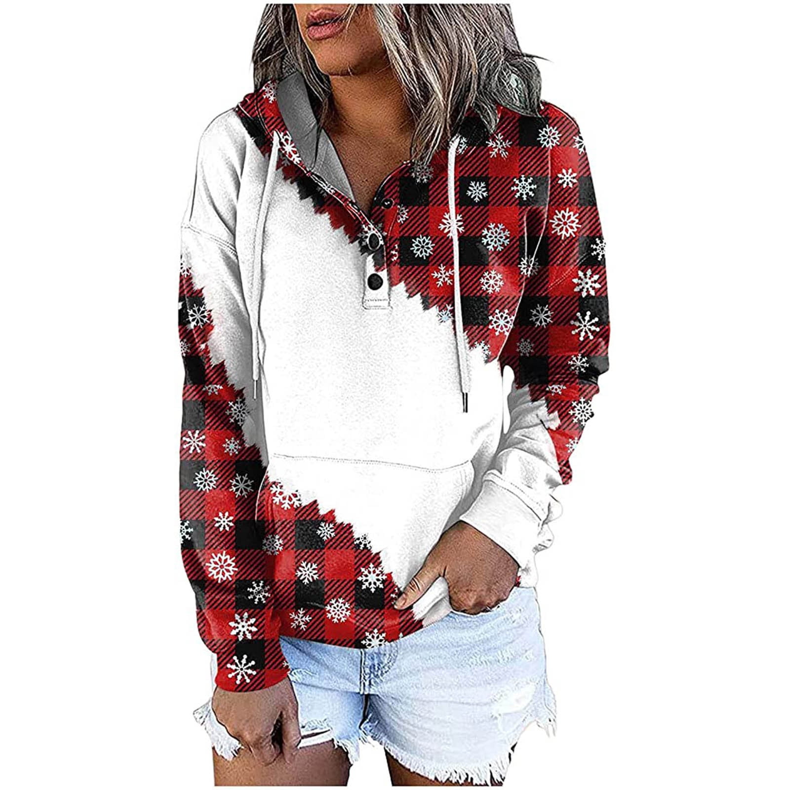 Women Hoodie Tie Dye Letter Print Sweatshirt Teen Girl Button Down Tops Christmas Casual Long Sleeve Color Block Pullover Walmart