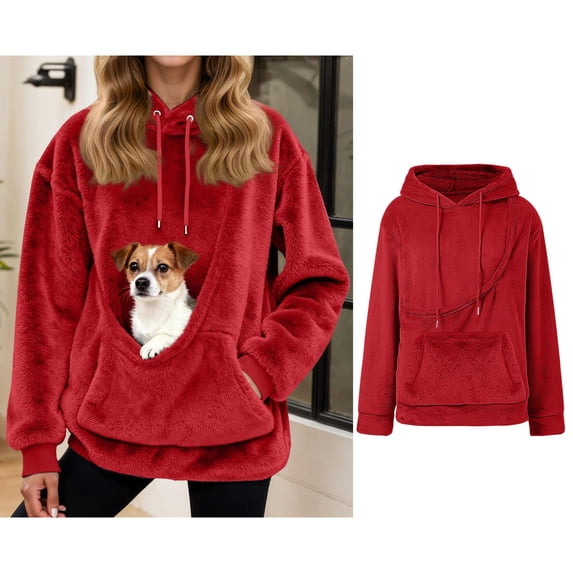 Women Hoodie With Dog Pouch Fleece Pullover Pet Carrier Animal Holder Hoodie Creative Long Sleeve Oversized Pocket Dog Hoodie Fall Clothes