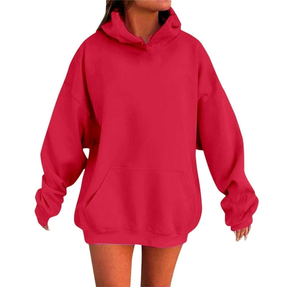 Women Hoodie Womens Oversized Hoodies Sweatshirts Fall Fashion Pullover Sweaters Solid Color Drop Shoulder Hoodie with Pockets Ladies Sweatshirts XL RD3
