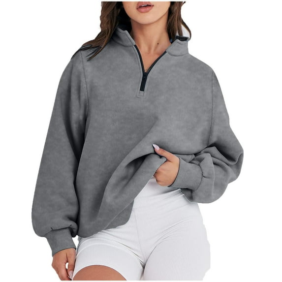 Women Hoodie pstuiky Sweatshirt for Women, Women Hoodie Oversized Sweatshirt Half Zip Pullover Fall Fashion Clothing Leisure Gray XL