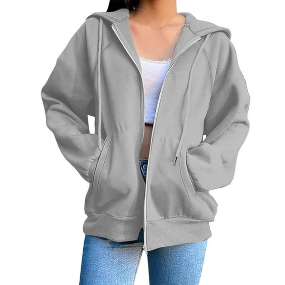 Women Hoodied Blouse Long Sleeve Tops Sweatshirt Pockets Plus Size Zip up Drawstring Solid Long Sleeve Hoodies Sweatshirts