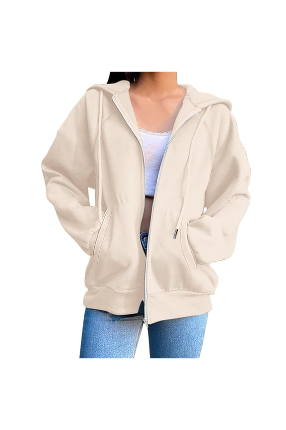 Women Hoodied Blouse Long Sleeve Tops Sweatshirt Pockets Plus Size Zip up Drawstring Solid Long Sleeve Hoodies Sweatshirts