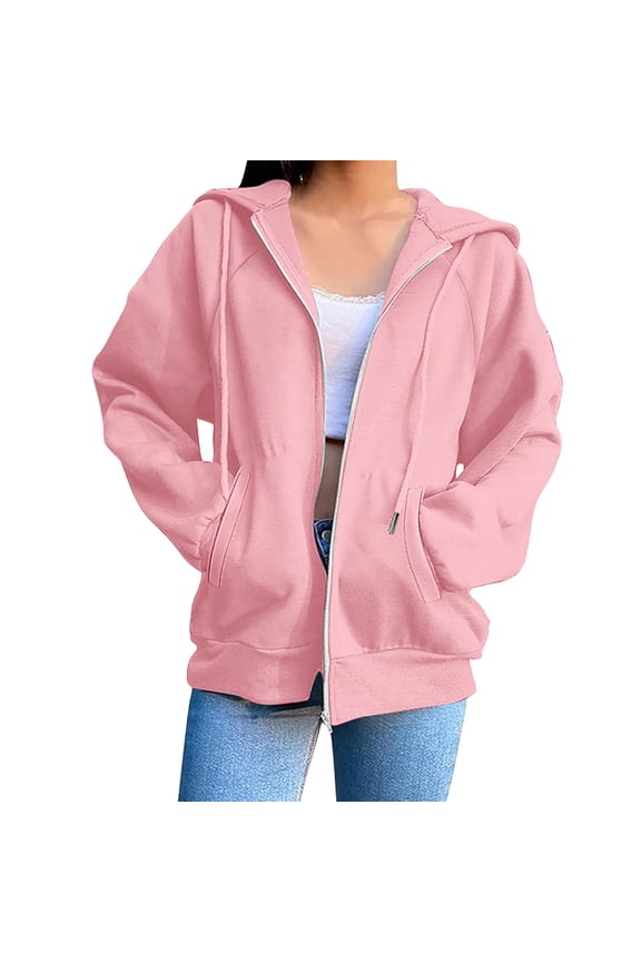 Women Hoodied Blouse Long Sleeve Tops Sweatshirt Pockets Plus Size Zip up Drawstring Solid Long Sleeve Hoodies Sweatshirts