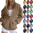 thumbnail image 1 of Women Hoodied Blouse Long Sleeve Tops Sweatshirt Pockets Plus Size Zip up Drawstring Solid Winter Warm Hoodies Sweatshirts, 1 of 8