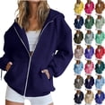 thumbnail image 1 of Women Hoodied Blouse Long Sleeve Tops Sweatshirt Pockets Plus Size Zip up Drawstring Solid Winter Warm Hoodies Sweatshirts, 1 of 8