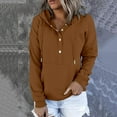 thumbnail image 1 of Women Hoodies Casual Button Down Fall Solid Long Sleeve Sweatshirt Drawstring Pullover Tops Blouse With Pocket Brown L, 1 of 6