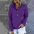 thumbnail image 1 of Women Hoodies Casual Button Down Fall Solid Long Sleeve Sweatshirt Drawstring Pullover Tops Blouse With Pocket Purple L, 1 of 6