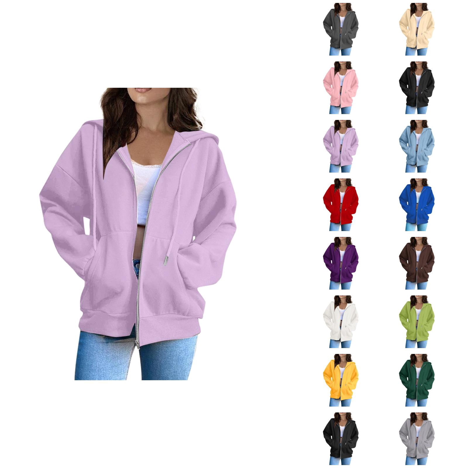 Women Hoodies Casual Hoodie Women Women Fashion Solid Loose Hooded Zipper Hoodie Long Sleeve Jacket Purple - XXL