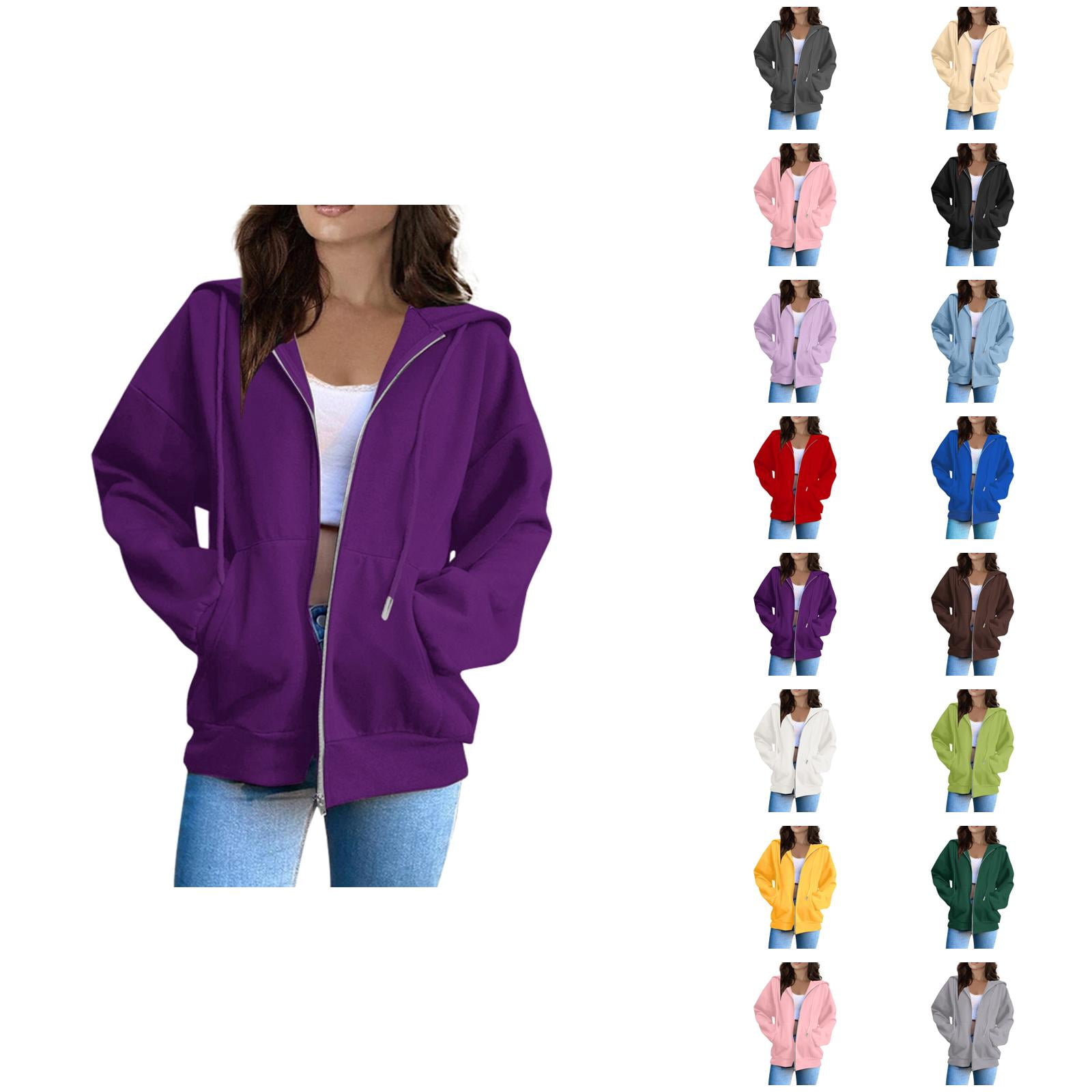 Women Hoodies Casual Hoodie Women Women Fashion Solid Loose Hooded Zipper Hoodie Long Sleeve Jacket Red - XXXL