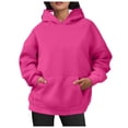 thumbnail image 1 of Women Hoodies Casual Oversized Hoodies Solid Color Long Sleeve With Pockets Sweatshirts Womens Tops,Hot Pink,L, 1 of 5