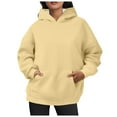 thumbnail image 1 of Women Hoodies Casual Oversized Hoodies Solid Color Long Sleeve With Pockets Sweatshirts Womens Tops,Light Yellow,2XL, 1 of 5