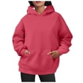 thumbnail image 1 of Women Hoodies Casual Oversized Hoodies Solid Color Long Sleeve With Pockets Sweatshirts Womens Tops,Watermelon Red,XL, 1 of 5