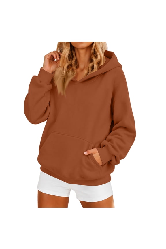Women Hoodies Casual Pullover Long Sleeve Basic Sweatshirt Kangaroo Pocket Fall Tops, 210