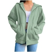 ZICTH Women Hoodies Clearance Sale Women'S Street Long Sleeve Hooded Zipper Solid Color Casual Sweatshirt
