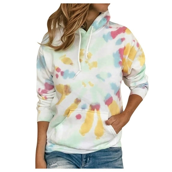 Women Hoodies Clearance Women Plus Size Tie-Dye Printed Gradient Pullover Long Sleeve Sweatshirt Top