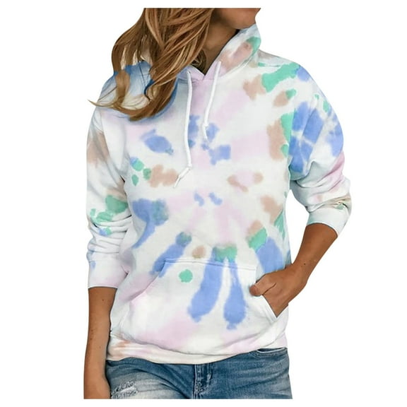 Women Hoodies Women Plus Size Tie-Dye Printed Gradient Pullover Long Sleeve Sweatshirt Top