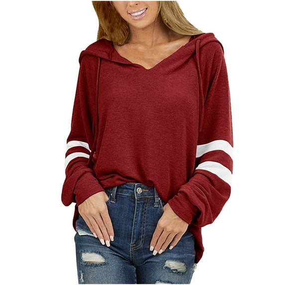 Women Hoodies Clearance Women's Hooded Drawstring Solid Stitching Long Sleeve Loose Sweatshirt Top