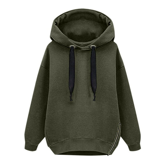 Women Hoodies Women's Hooded Long Sleeve Solid Plush Sweatshirt Medium Length Tops
