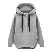 TURILLY Women Hoodies Women's Hooded Long Sleeve Solid Plush Sweatshirt Medium Length Tops