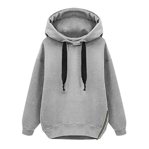 Women Hoodies Women's Hooded Long Sleeve Solid Plush Sweatshirt Medium Length Tops