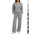thumbnail image 1 of Women Hoodies Dqueduo Women's Casual Loose V-Neck Long Sleeve Pullover Top And High Waist Wide Leg Pants Tracksuit Set, Sizes S-XXL, 1 of 9